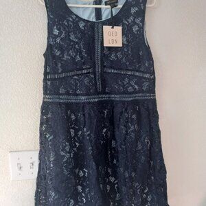 QED London Sleeveless Lace Dress size 16 color Navy blue